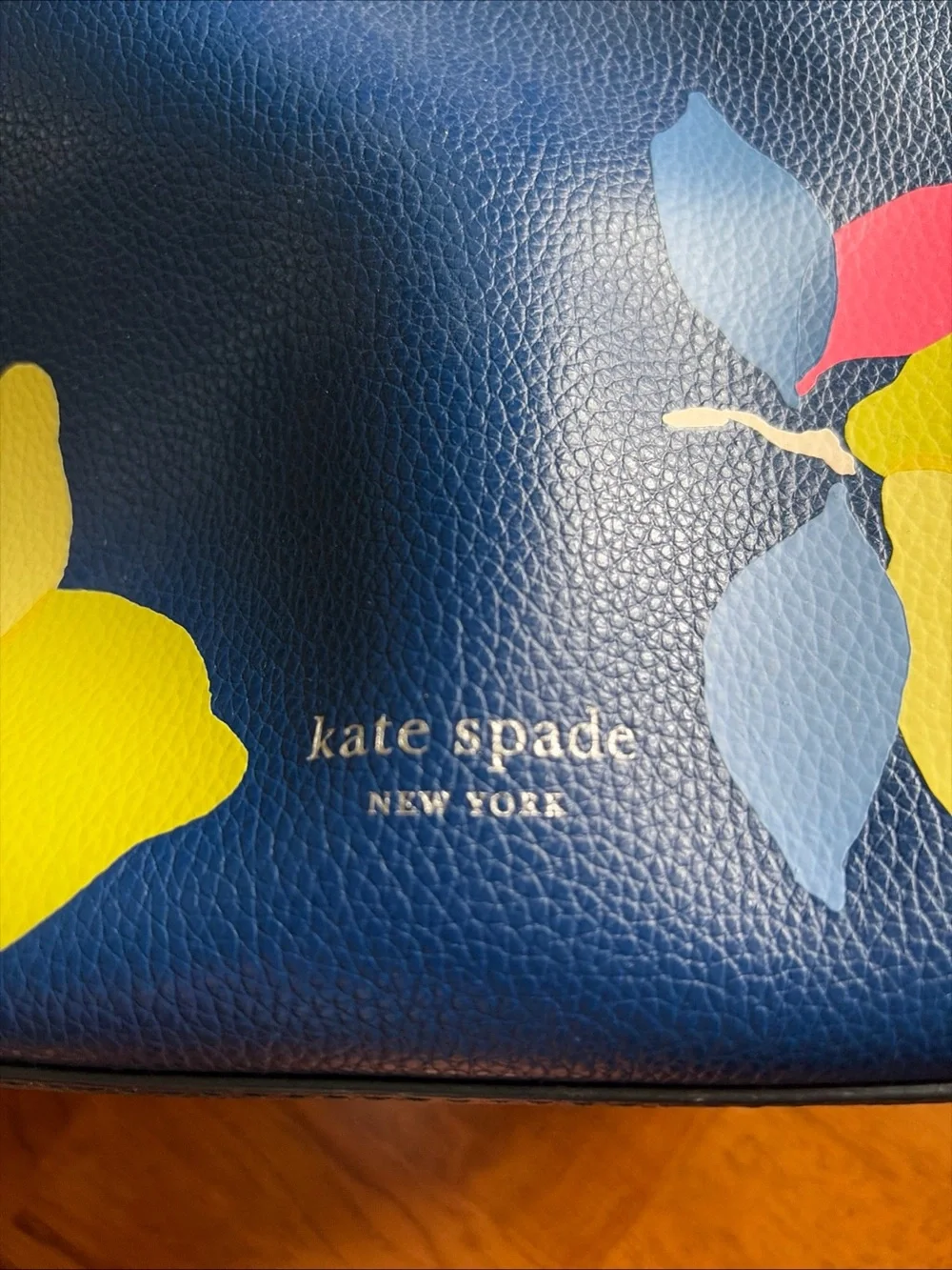 Kate Spade New York Eva Lemon Zest Tote Bag Large Bucket Leather Blue Yellow